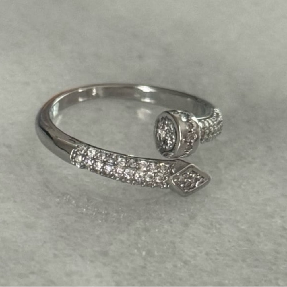 Silver Crystal Pave Nail Wrap Ring Brand New - Picture 2 of 5
